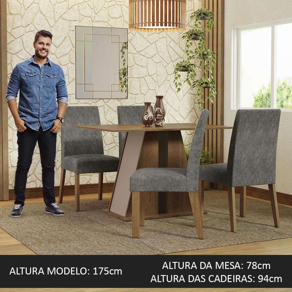 Conjunto Sala de Jantar Mesa Tampo de Madeira 4 Cadeiras Rustic/Crema/Silver Agnes Madesa