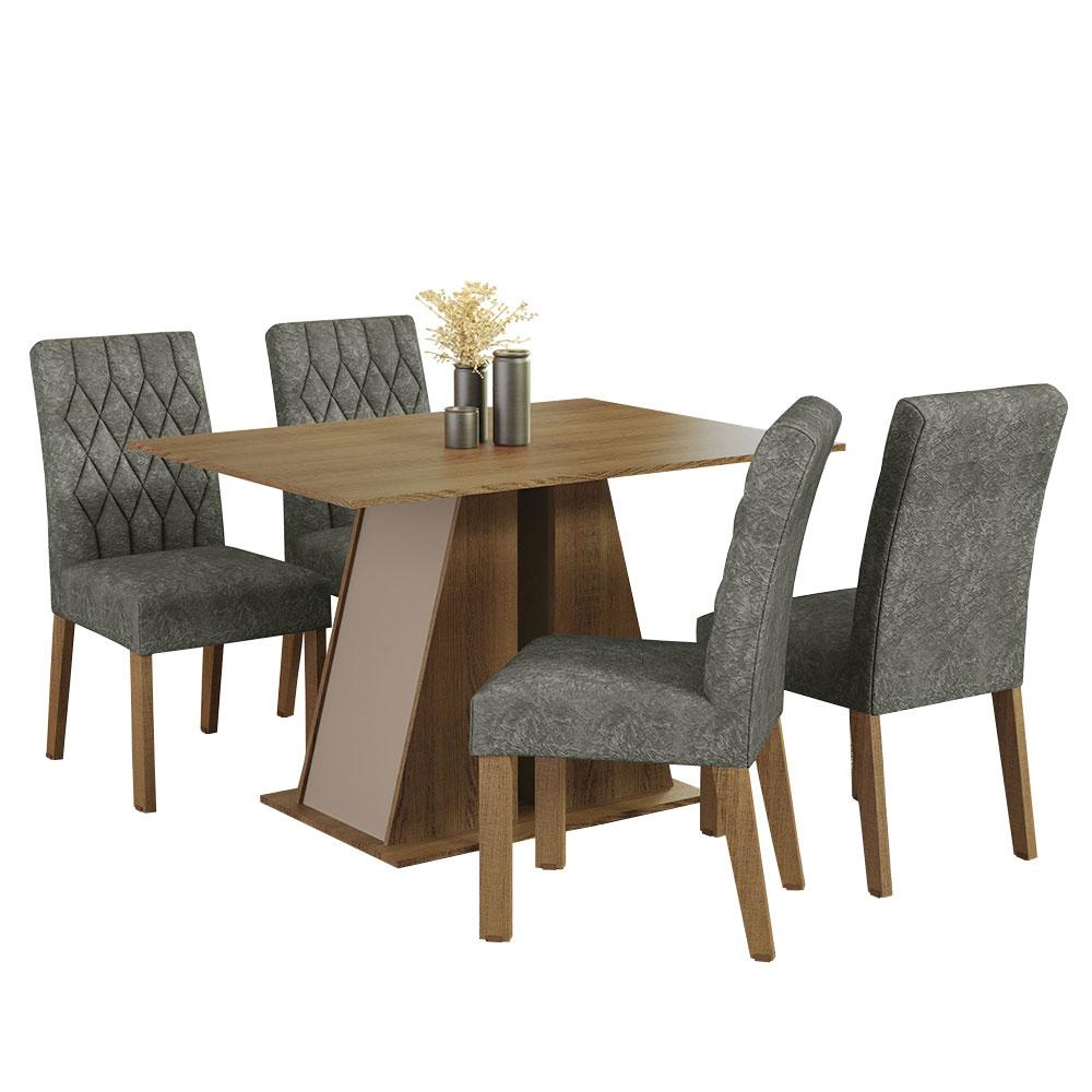 Conjunto Sala de Jantar Mesa Tampo de Madeira 4 Cadeiras Rustic/Crema/Silver Gisele Madesa