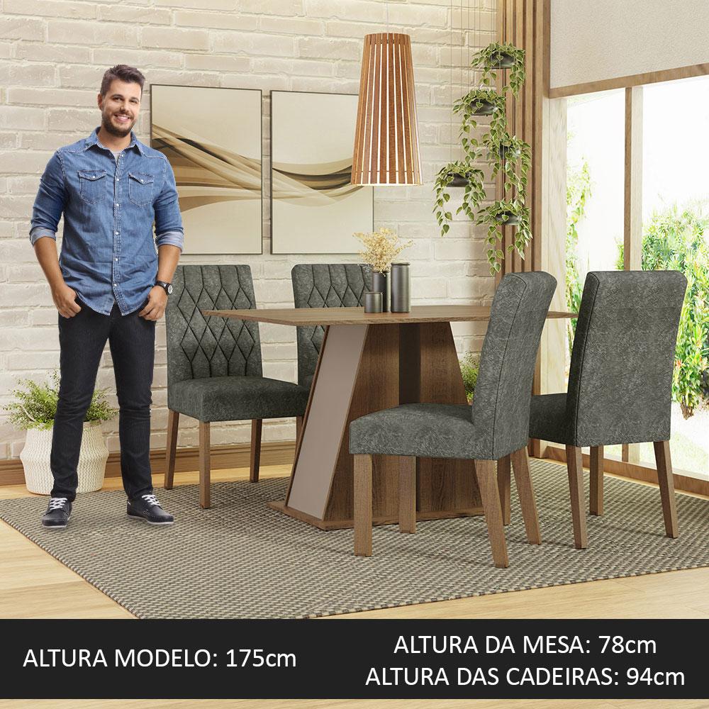 Conjunto Sala de Jantar Mesa Tampo de Madeira 4 Cadeiras Rustic/Crema/Silver Gisele Madesa