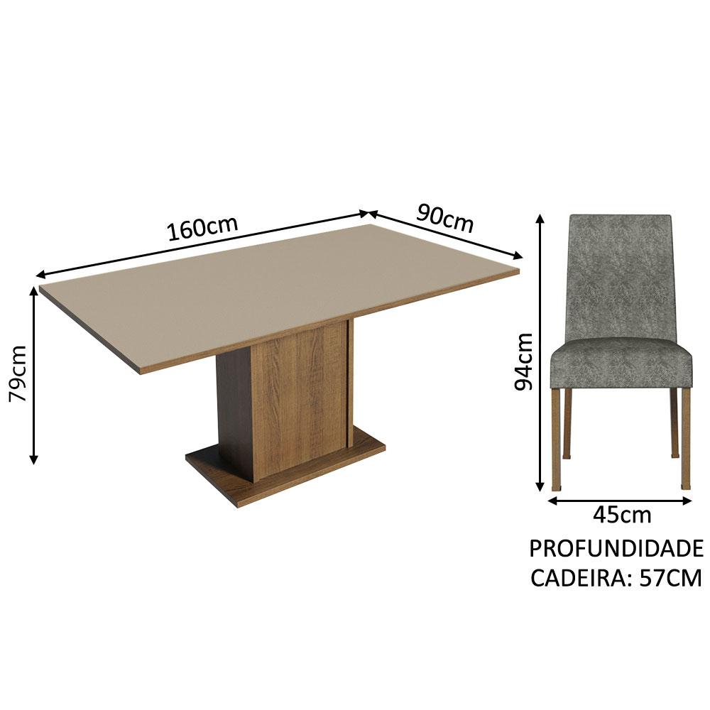 Conjunto Sala de Jantar Mesa Tampo de Madeira 4 Cadeiras Rustic/Crema/Silver Keila Madesa
