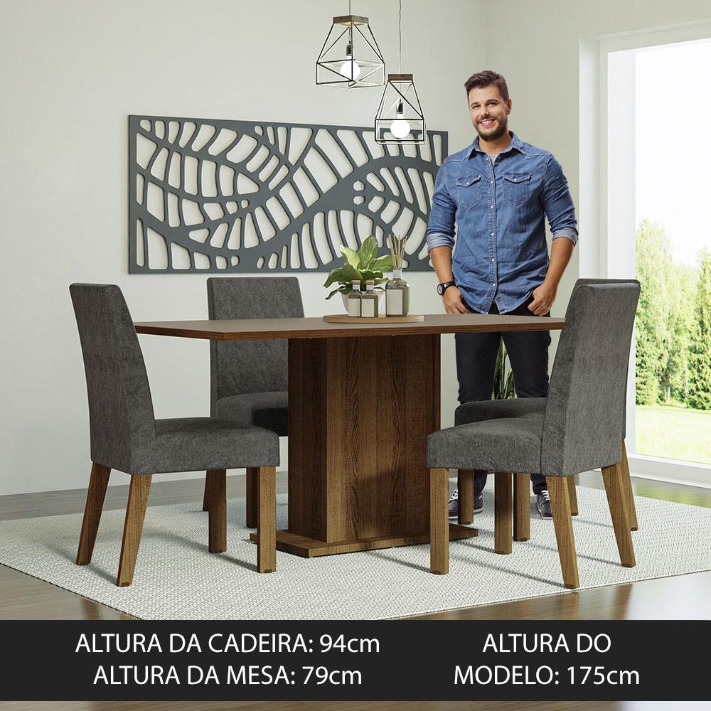 Conjunto Sala de Jantar Mesa Tampo de Madeira 4 Cadeiras Rustic/Crema/Silver Keila Madesa
