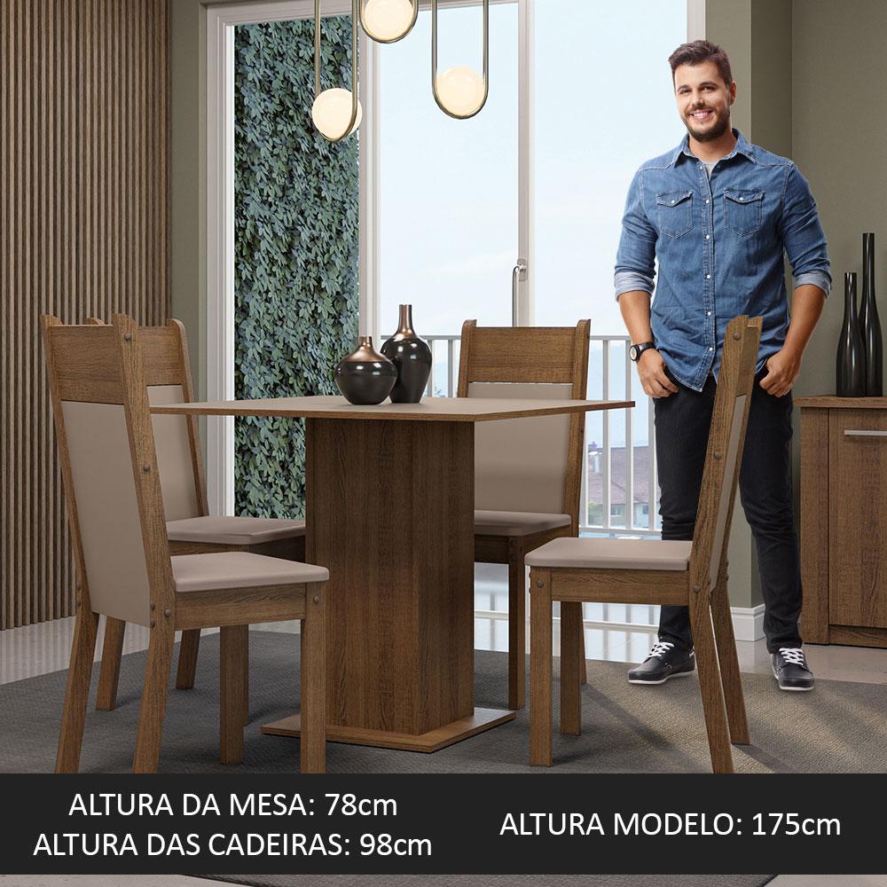 Conjunto Sala de Jantar Mesa Tampo de Madeira 4 Cadeiras Rustic/Crema/Sintético Bege Claire Madesa