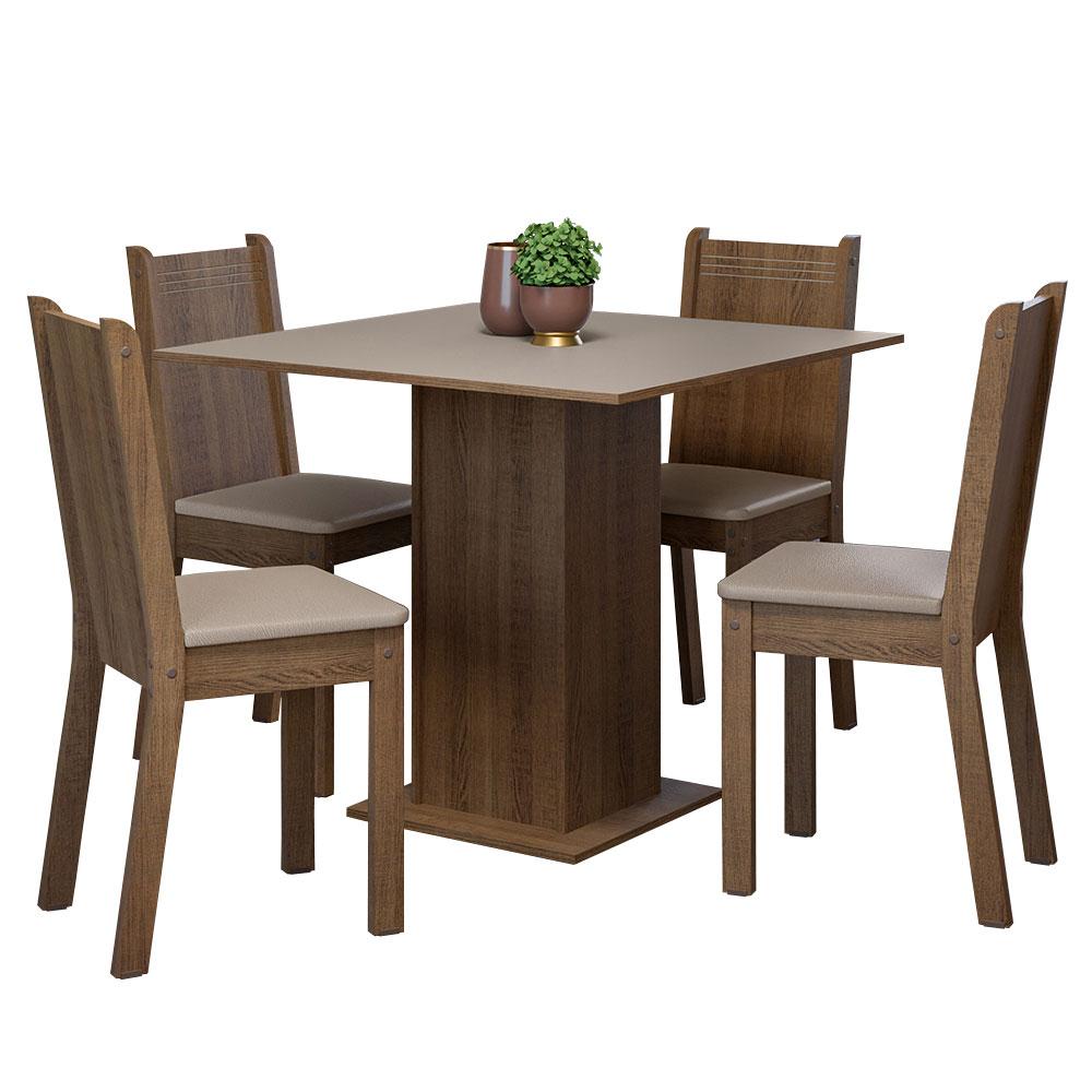 Conjunto Sala de Jantar Mesa Tampo de Madeira 4 Cadeiras Rustic/Crema/Sintético Bege Samara Madesa