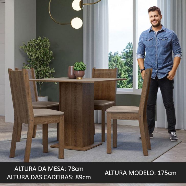 Conjunto Sala de Jantar Mesa Tampo de Madeira 4 Cadeiras  Rustic/Cinza/Silver Livia Madesa - Madesa Móveis