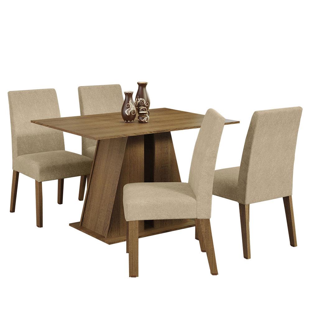 Conjunto Sala de Jantar Mesa Tampo de Madeira 4 Cadeiras Rustic/Imperial Agnes Madesa