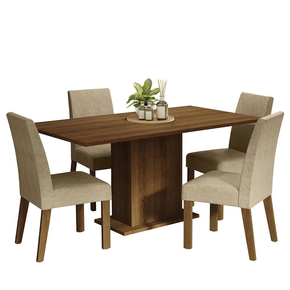 Conjunto Sala de Jantar Mesa Tampo de Madeira 4 Cadeiras Rustic/Imperial Keila Madesa