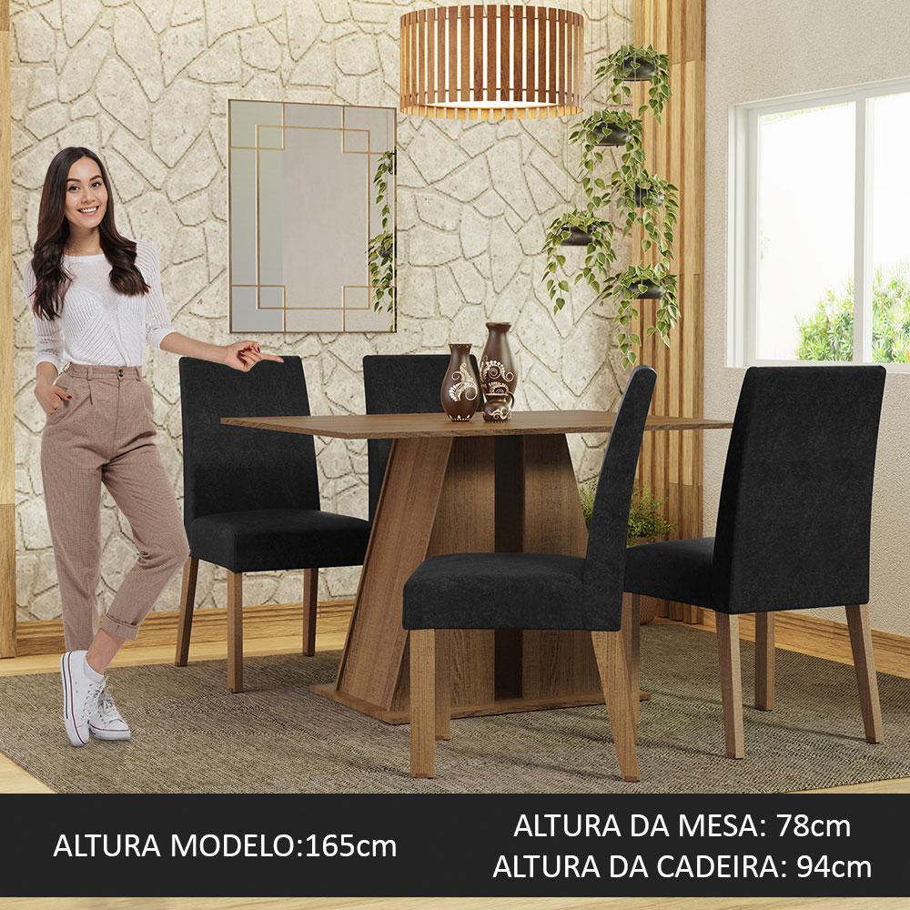 Conjunto Sala de Jantar Mesa Tampo de Madeira 4 Cadeiras Rustic/Oxford Agnes Madesa