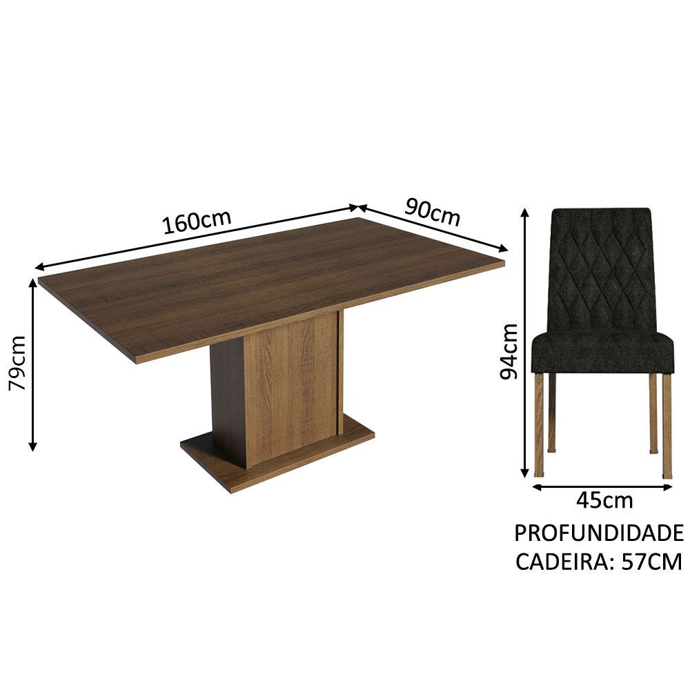 Conjunto Sala de Jantar Mesa Tampo de Madeira 4 Cadeiras Rustic/Oxford Cindy Madesa