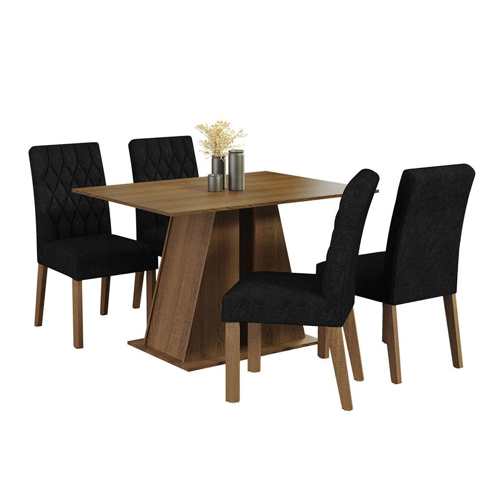 Conjunto Sala de Jantar Mesa Tampo de Madeira 4 Cadeiras Rustic/Oxford Gisele Madesa