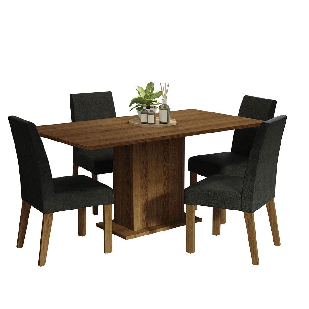 Conjunto Sala de Jantar Mesa Tampo de Madeira 4 Cadeiras Rustic/Oxford Keila Madesa