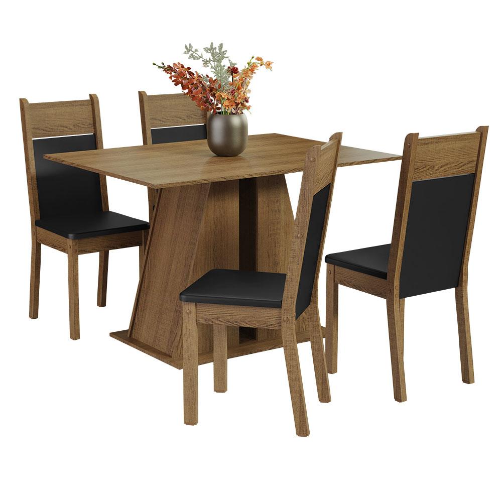 Conjunto Sala de Jantar Mesa Tampo de Madeira 4 Cadeiras Rustic/Preto Angel Madesa