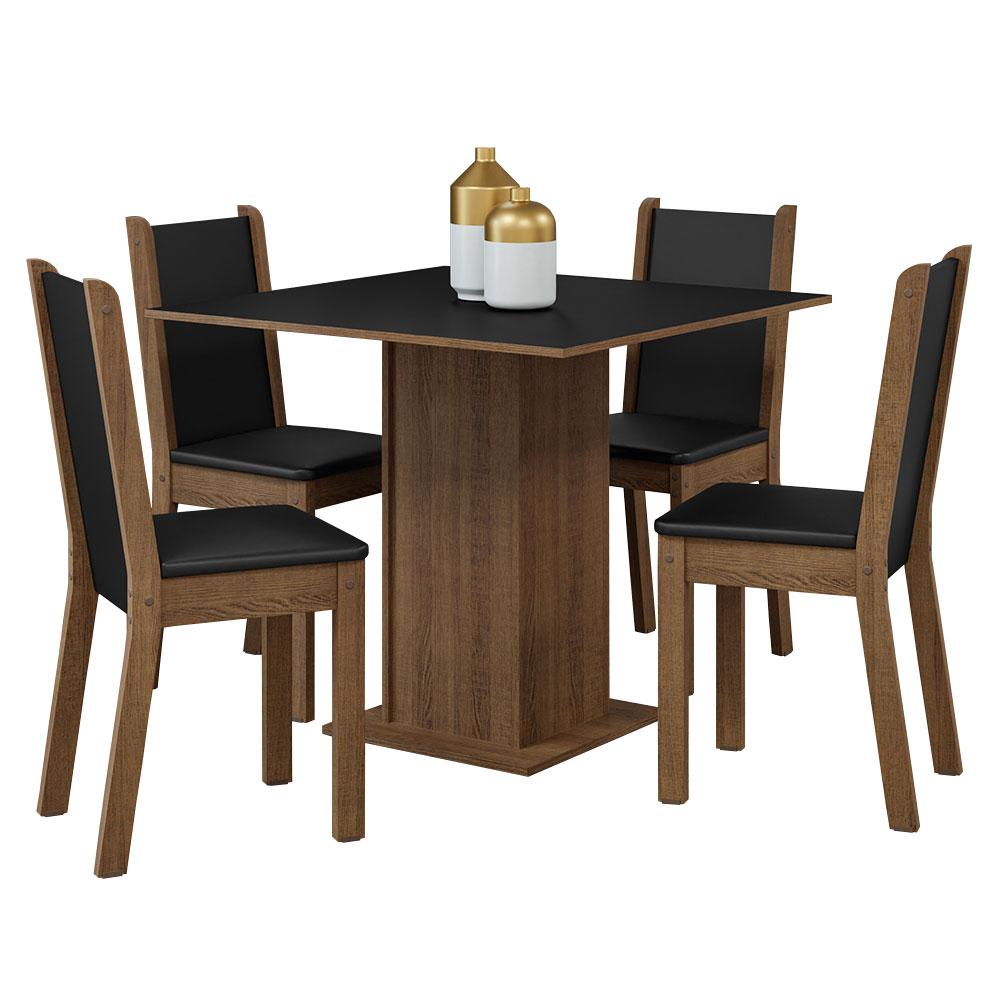 Conjunto Sala de Jantar Mesa Tampo de Madeira 4 Cadeiras Rustic/Preto Briana Madesa