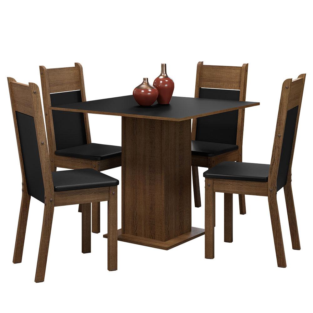 Conjunto Sala de Jantar Mesa Tampo de Madeira 4 Cadeiras Rustic/Preto Claire Madesa