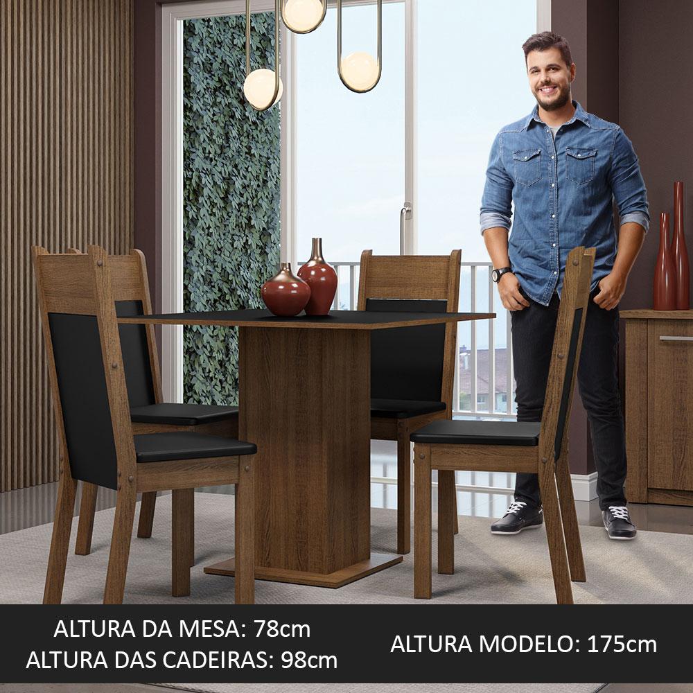 Conjunto Sala de Jantar Mesa Tampo de Madeira 4 Cadeiras Rustic/Preto Claire Madesa