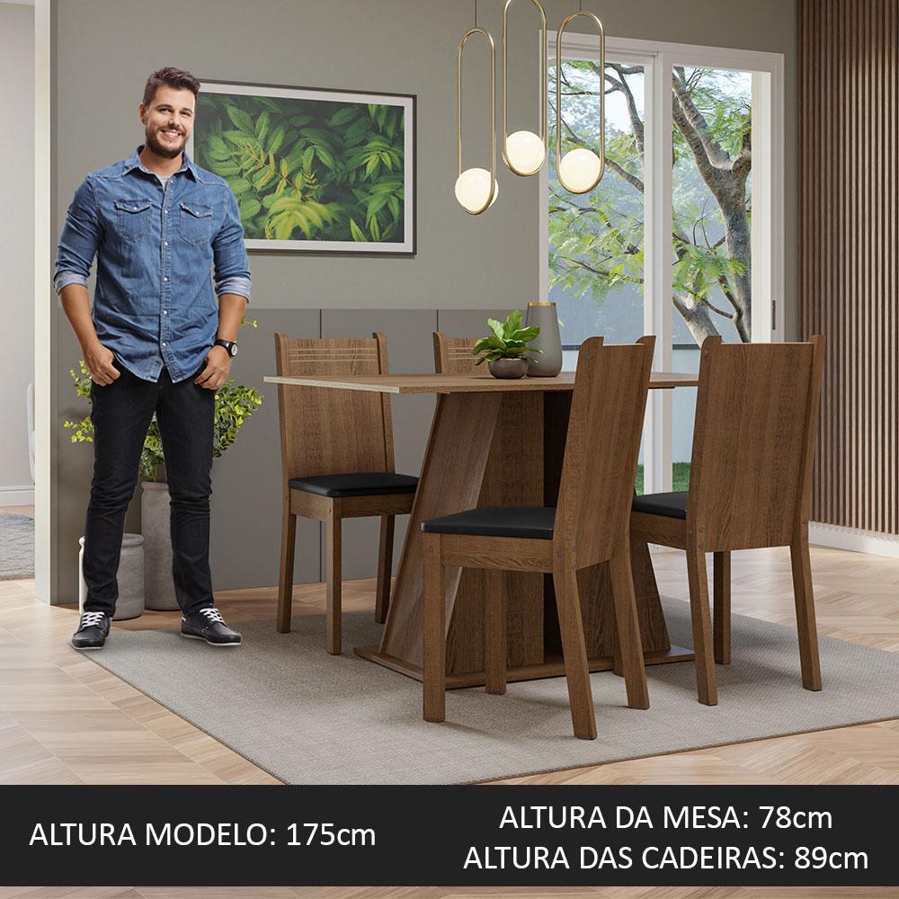 Conjunto Sala de Jantar Mesa Tampo de Madeira 4 Cadeiras Rustic/Preto Marilyn Madesa