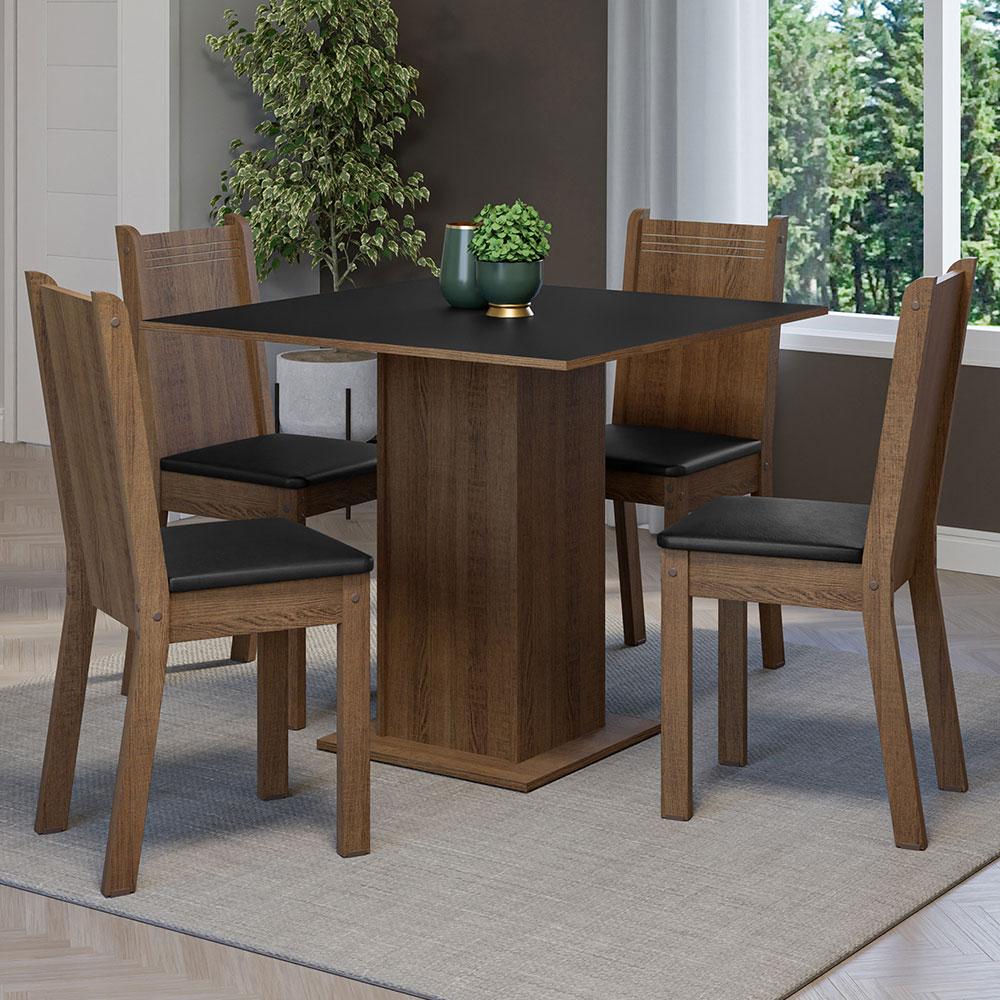 Conjunto Sala de Jantar Mesa Tampo de Madeira 4 Cadeiras Rustic/Preto Samara Madesa