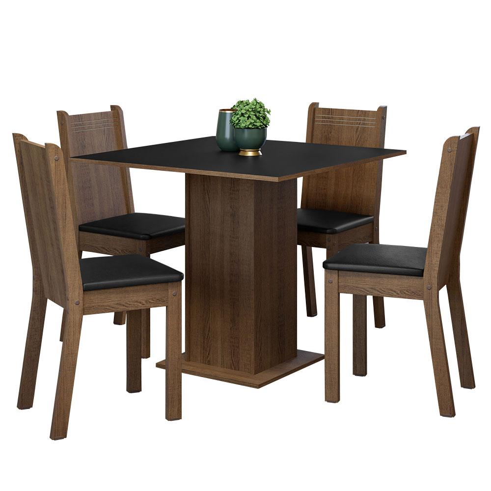 Conjunto Sala de Jantar Mesa Tampo de Madeira 4 Cadeiras Rustic/Preto Samara Madesa