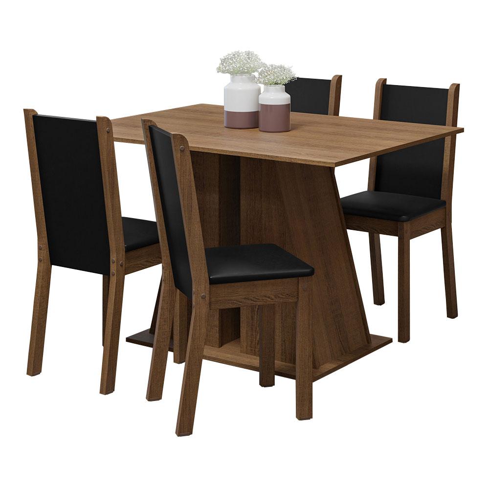 Conjunto Sala de Jantar Mesa Tampo de Madeira 4 Cadeiras Rustic/Preto Sophie Madesa