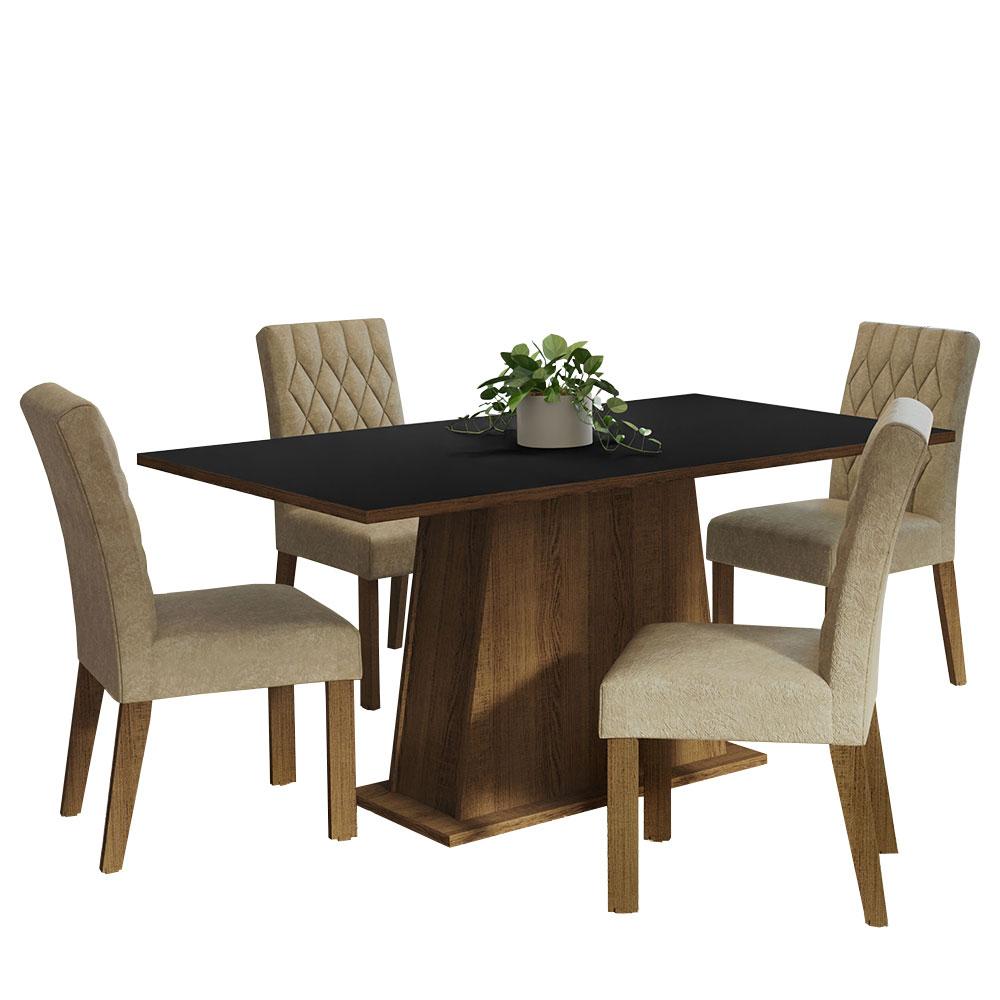 Conjunto Sala de Jantar Mesa Tampo de Madeira 4 Cadeiras Rustic/Preto/Imperial Ashley Madesa