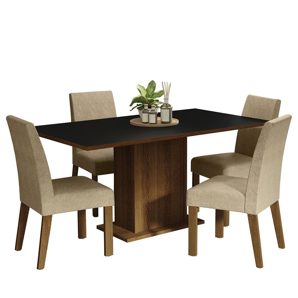 Conjunto Sala de Jantar Mesa Tampo de Madeira 4 Cadeiras Rustic/Preto/Imperial Keila Madesa