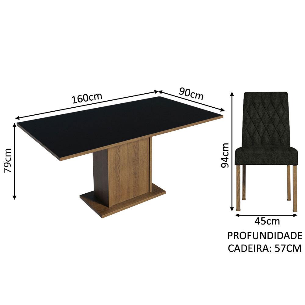 Conjunto Sala de Jantar Mesa Tampo de Madeira 4 Cadeiras Rustic/Preto/Oxford Cindy Madesa