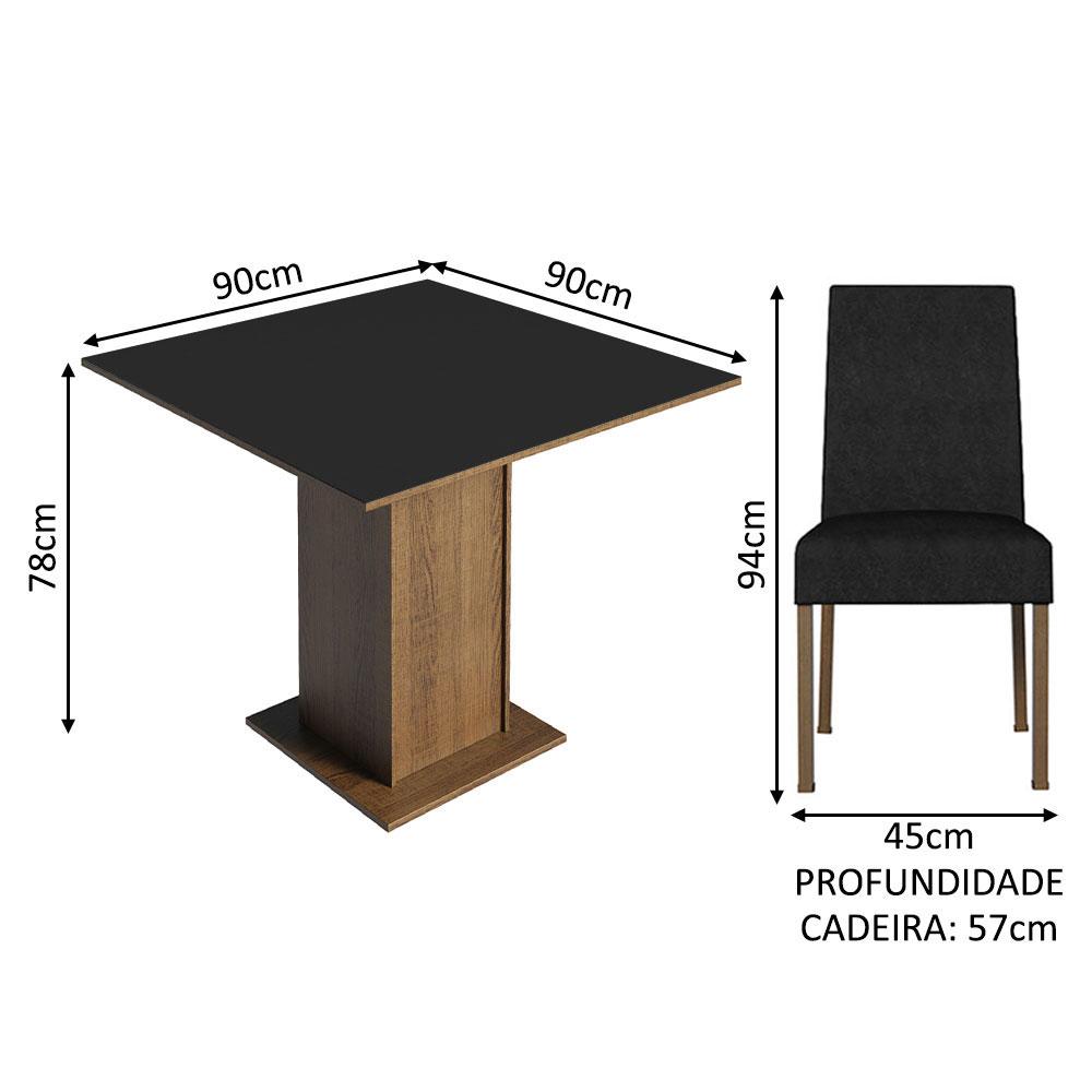 Conjunto Sala de Jantar Mesa Tampo de Madeira 4 Cadeiras Rustic/Preto/Oxford Karina Madesa