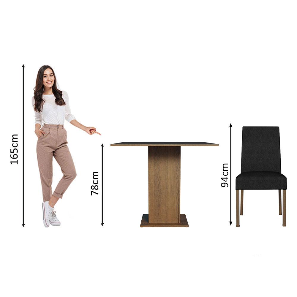 Conjunto Sala de Jantar Mesa Tampo de Madeira 4 Cadeiras Rustic/Preto/Oxford Karina Madesa