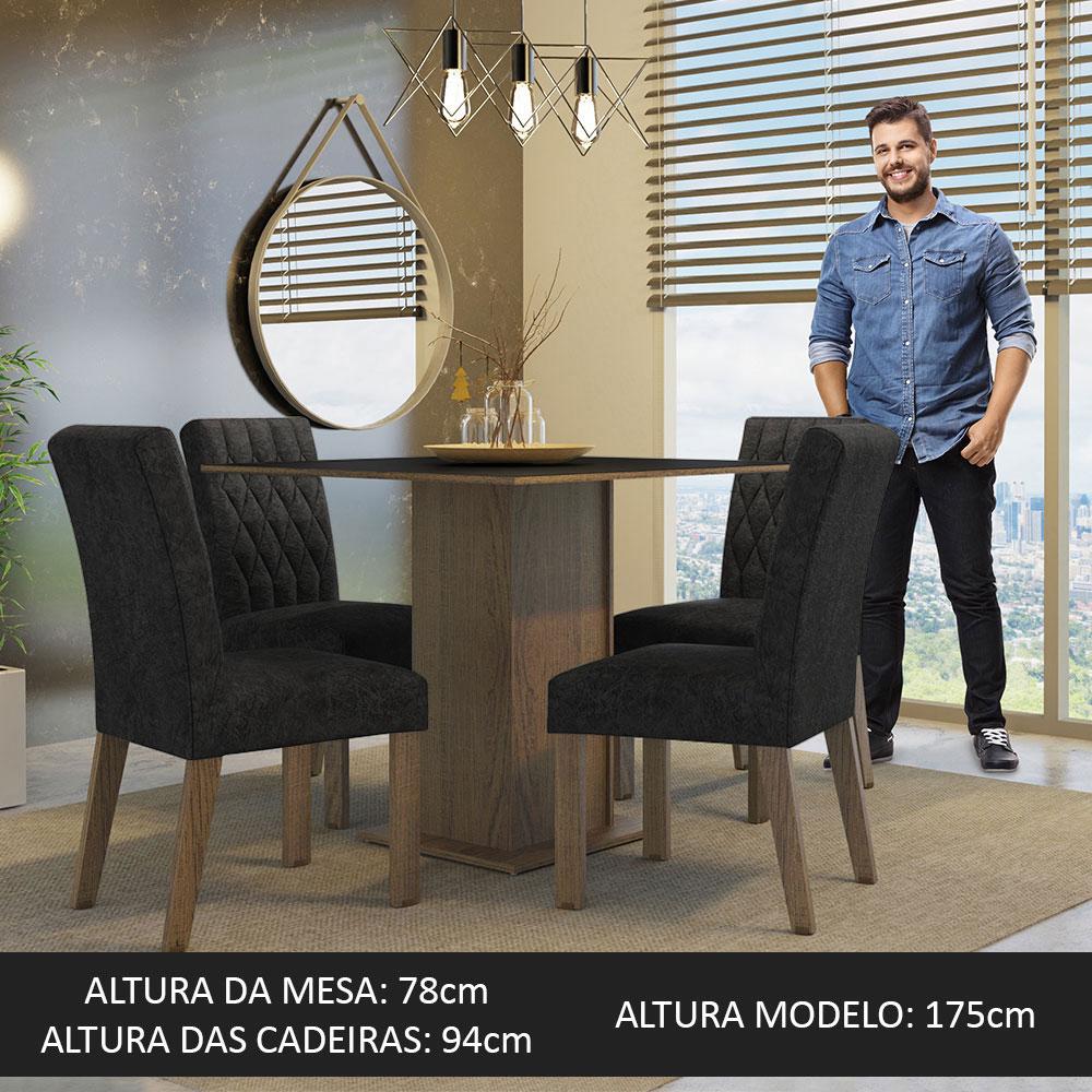 Conjunto Sala de Jantar Mesa Tampo de Madeira 4 Cadeiras Rustic/Preto/Oxford Livia Madesa