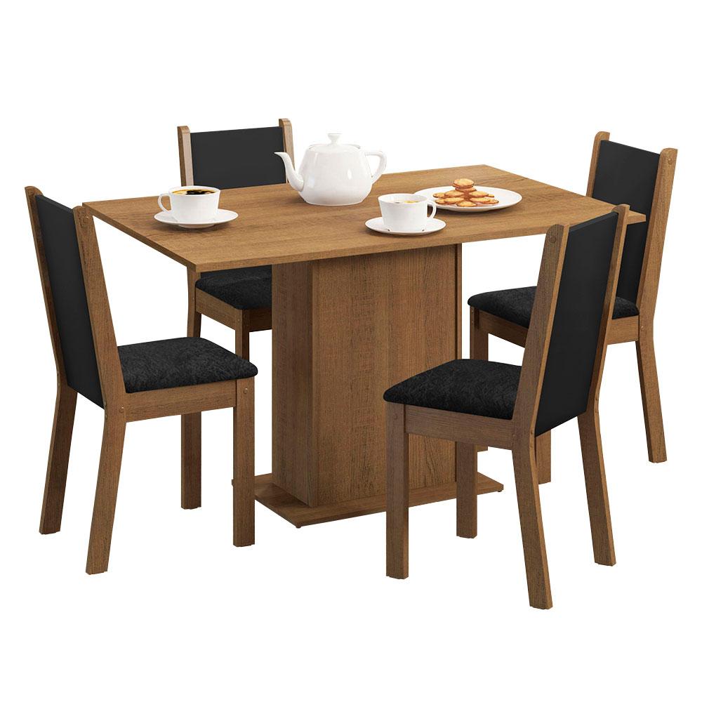 Conjunto Sala de Jantar Mesa Tampo de Madeira 4 Cadeiras Rustic/Preto/Oxford Talita Madesa
