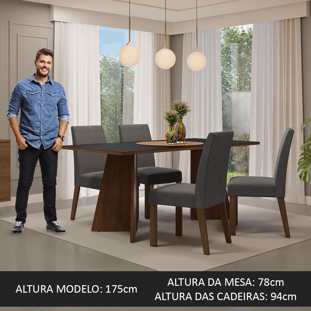 Conjunto Sala de Jantar Mesa Tampo de Madeira 4 Cadeiras Rustic/Preto/Silver April Madesa