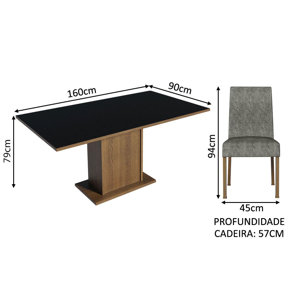 Conjunto Sala de Jantar Mesa Tampo de Madeira 4 Cadeiras Rustic/Preto/Silver Keila Madesa