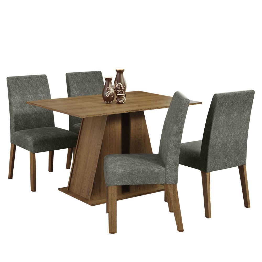Conjunto Sala de Jantar Mesa Tampo de Madeira 4 Cadeiras Rustic/Silver Agnes Madesa