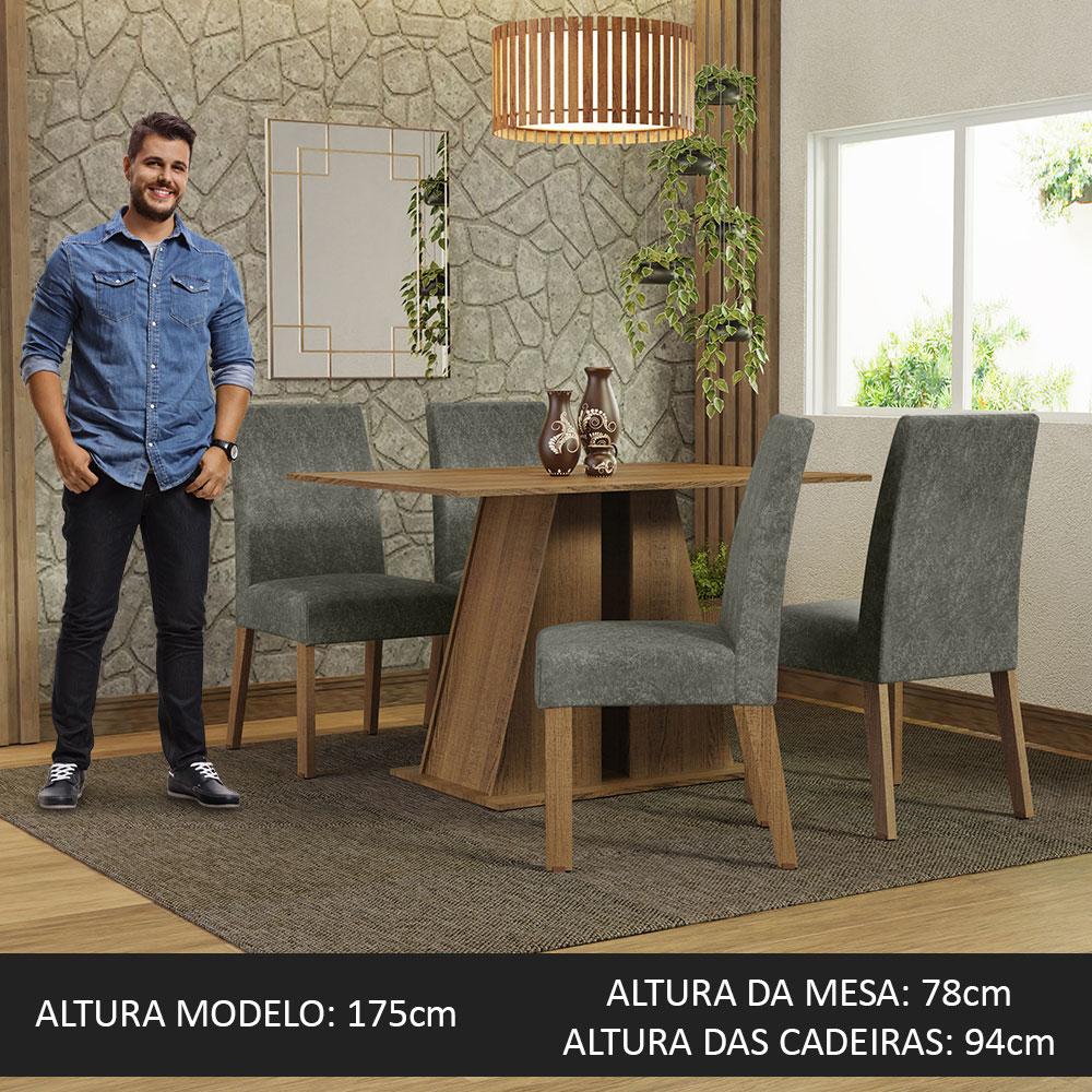 Conjunto Sala de Jantar Mesa Tampo de Madeira 4 Cadeiras Rustic/Silver Agnes Madesa
