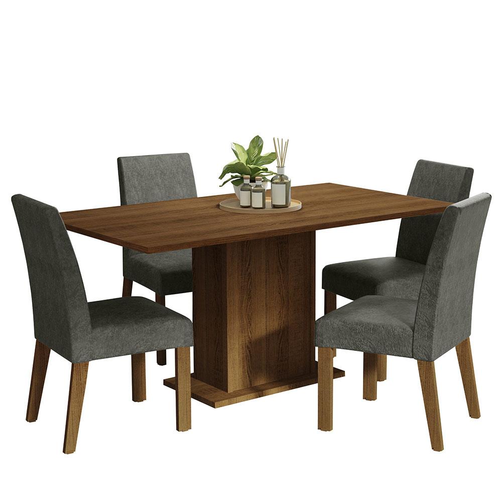Conjunto Sala de Jantar Mesa Tampo de Madeira 4 Cadeiras Rustic/Silver Keila Madesa