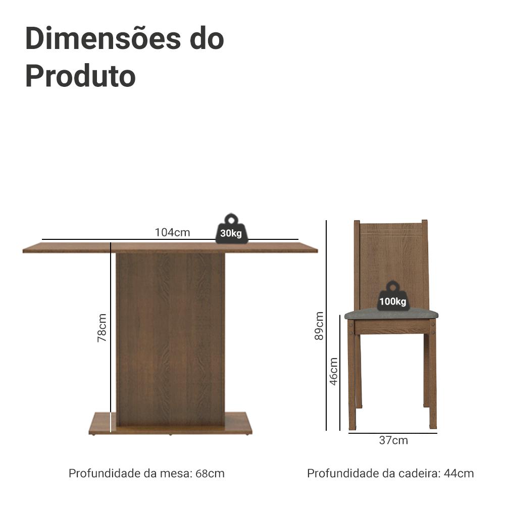 Conjunto Sala de Jantar Mesa Tampo de Madeira 4 Cadeiras Rustic/Silver Luana Madesa