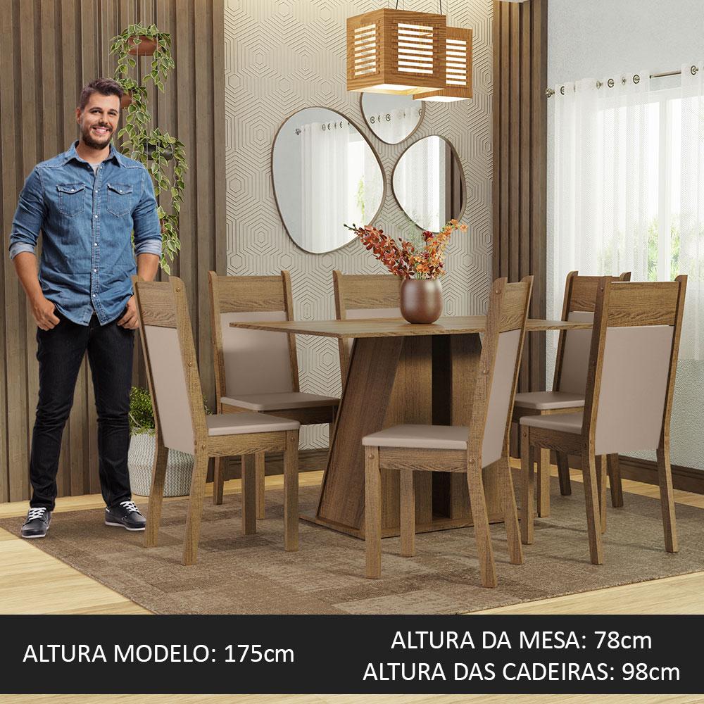 Conjunto Sala de Jantar Mesa Tampo de Madeira 6 Cadeiras Rustic/Bege Beverly Madesa