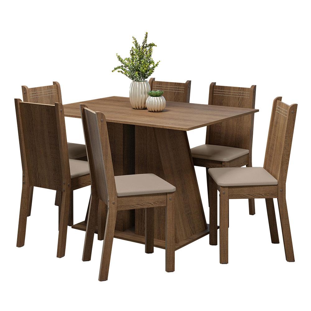Conjunto Sala de Jantar Mesa Tampo de Madeira 6 Cadeiras Rustic/Bege Sharon Madesa
