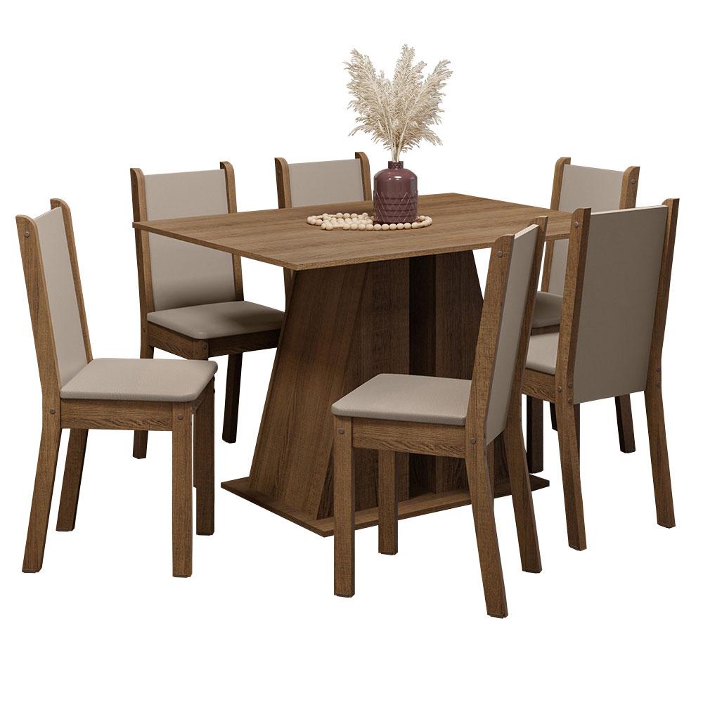 Conjunto Sala de Jantar Mesa Tampo de Madeira 6 Cadeiras Rustic/Bege Wendy Madesa