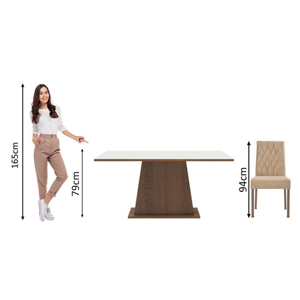 Conjunto Sala de Jantar Mesa Tampo de Madeira 6 Cadeiras Rustic/Branco/Imperial Britney Madesa
