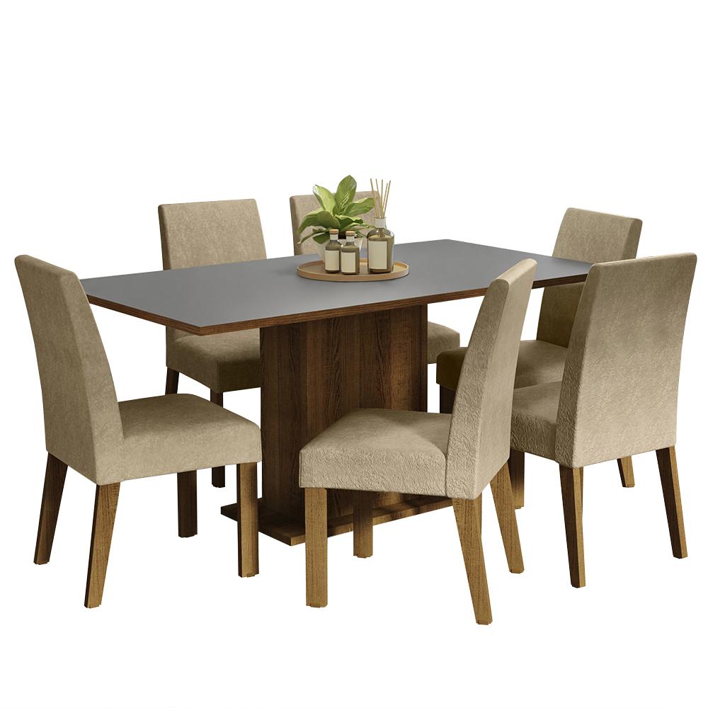 Conjunto Sala de Jantar Mesa Tampo de Madeira 6 Cadeiras Rustic/Cinza/Imperial Renata Madesa