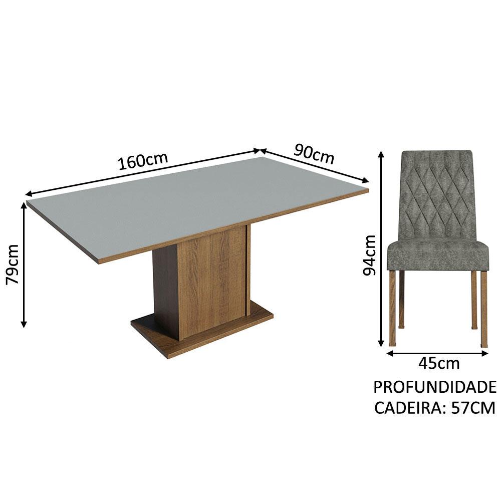 Conjunto Sala de Jantar Mesa Tampo de Madeira 6 Cadeiras Rustic/Cinza/Silver Hanna Madesa