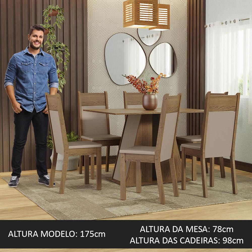 Conjunto Sala de Jantar Mesa Tampo de Madeira 6 Cadeiras Rustic/Crema/Bege Beverly Madesa