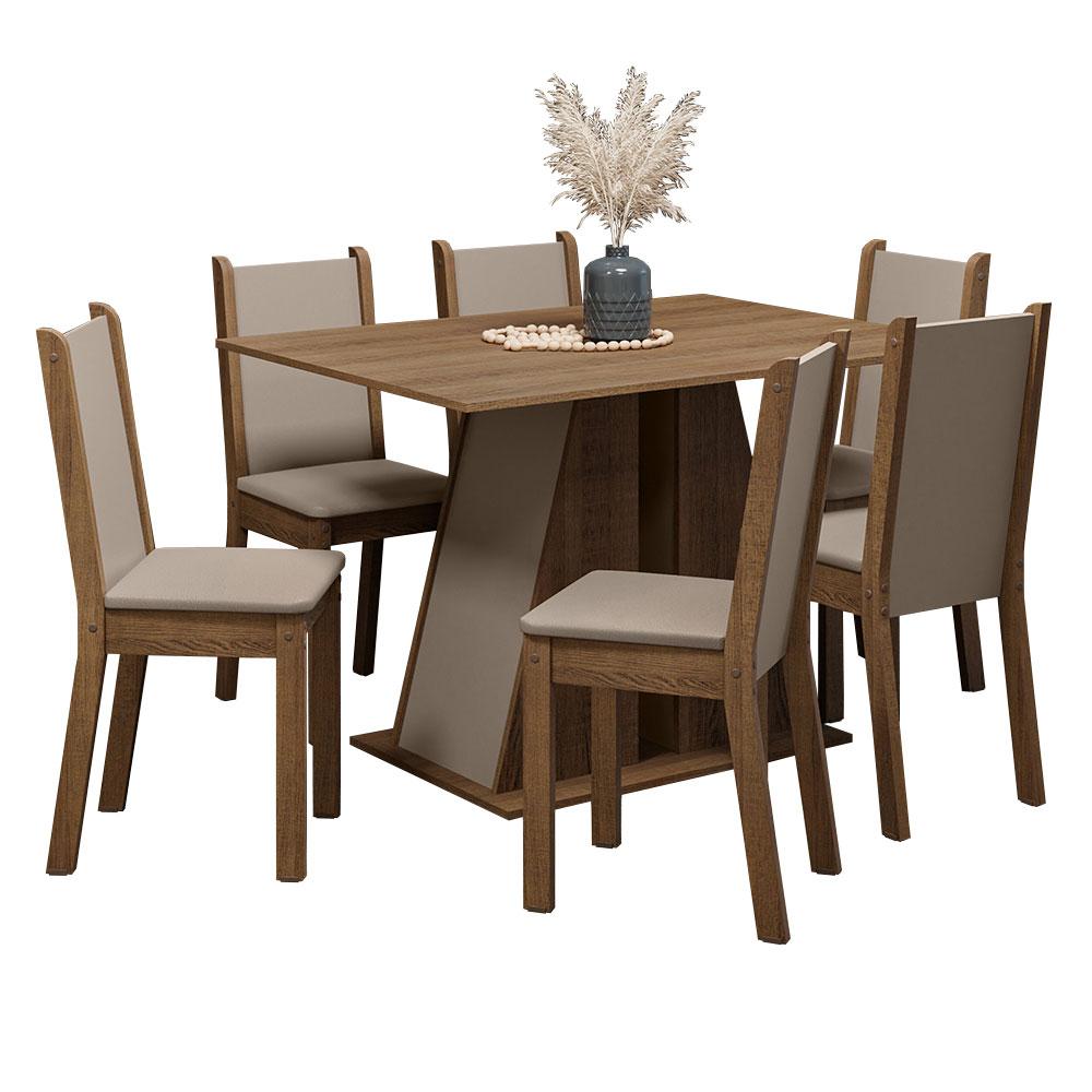 Conjunto Sala de Jantar Mesa Tampo de Madeira 6 Cadeiras Rustic/Crema/Bege Wendy Madesa