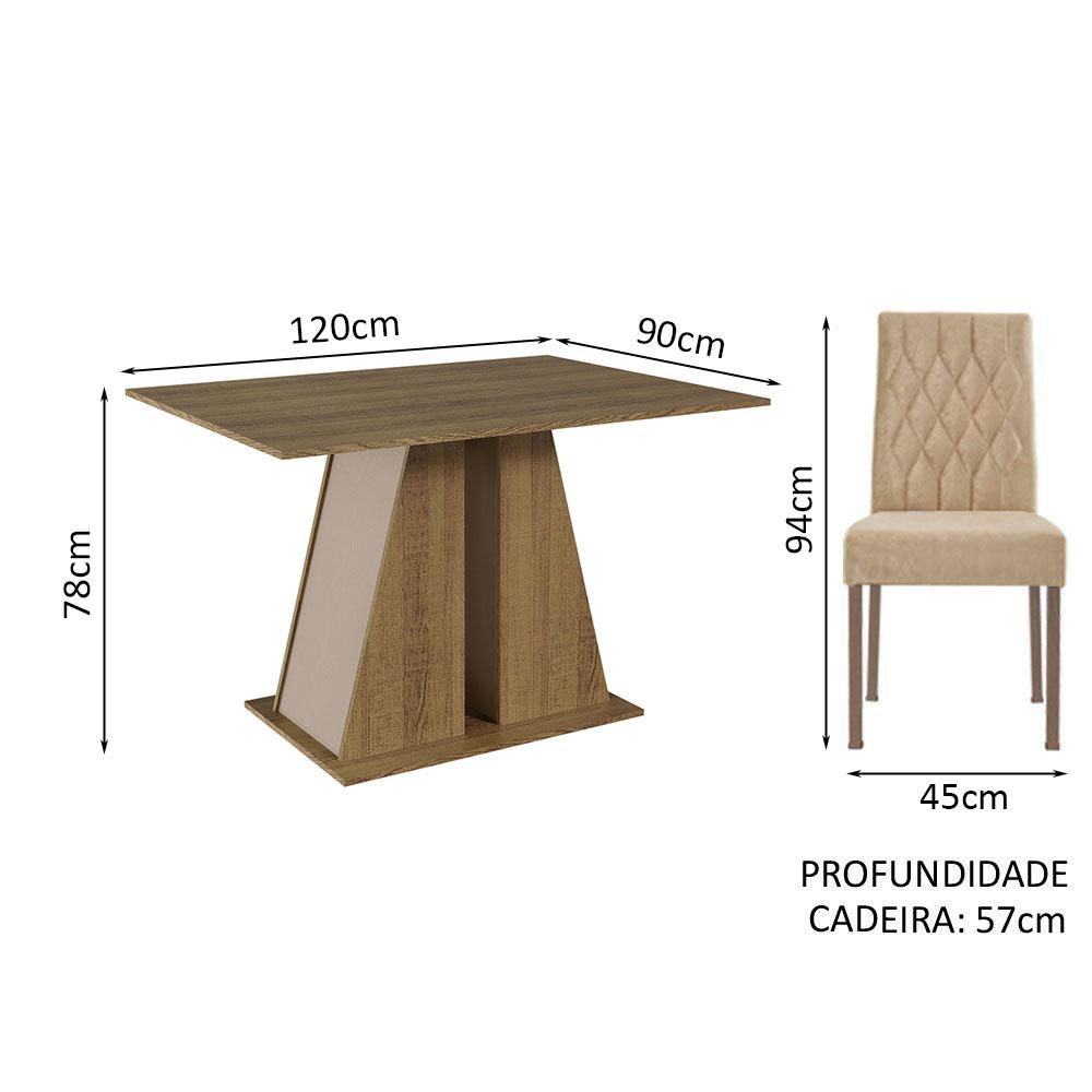 Conjunto Sala de Jantar Mesa Tampo de Madeira 6 Cadeiras Rustic/Crema/Imperial Fabiana Madesa