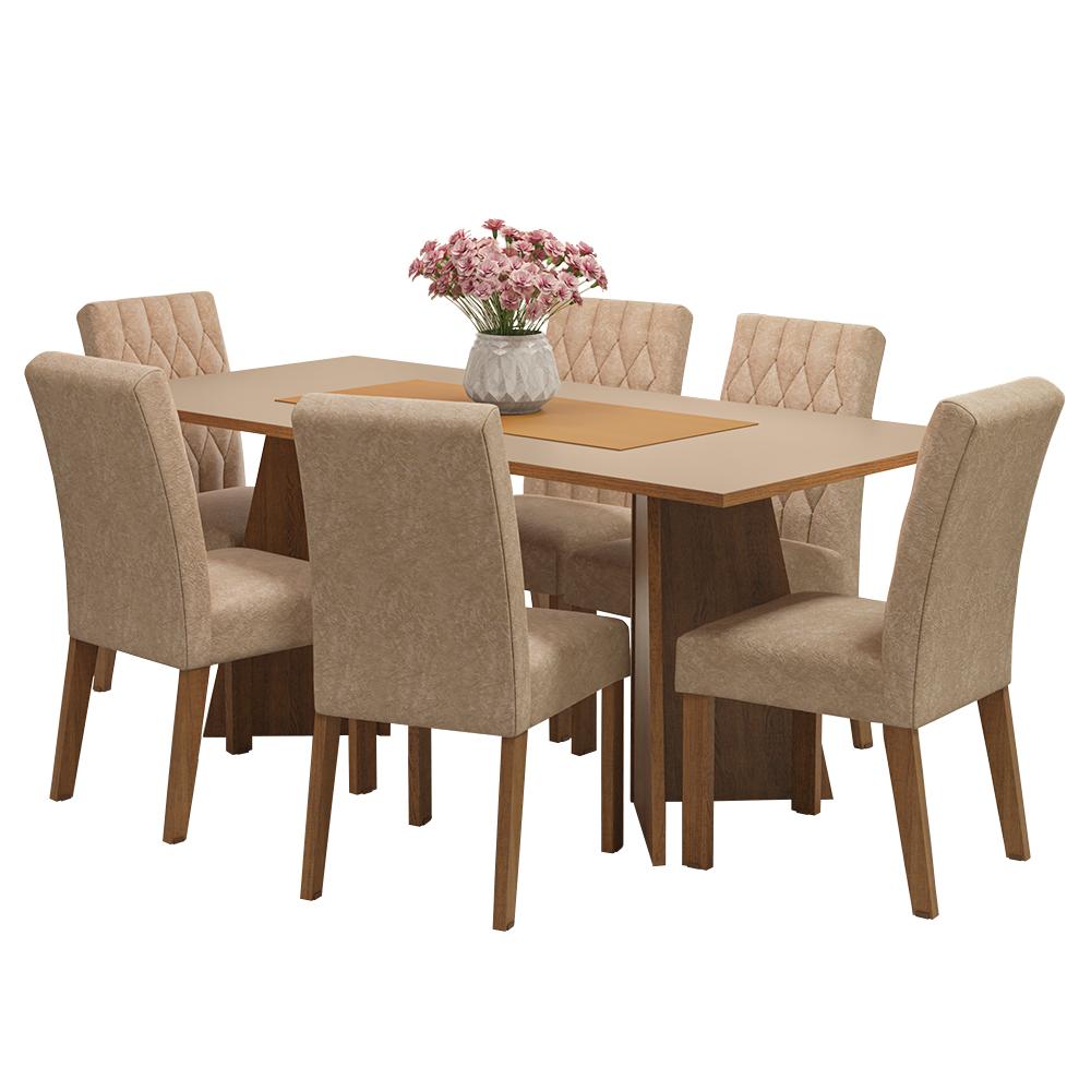 Conjunto Sala de Jantar Mesa Tampo de Madeira 6 Cadeiras Rustic/Crema/Imperial Madison Madesa