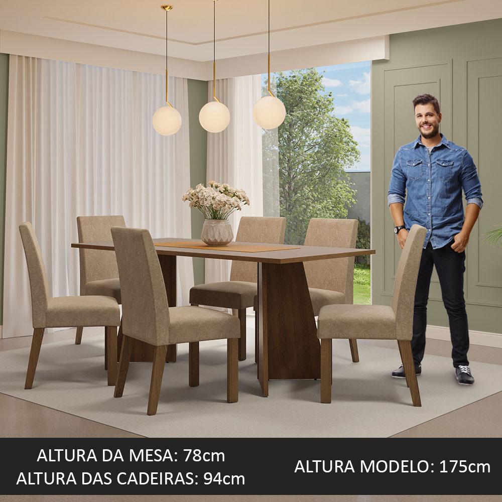 Conjunto Sala de Jantar Mesa Tampo de Madeira 6 Cadeiras Rustic/Crema/Imperial Simone Madesa