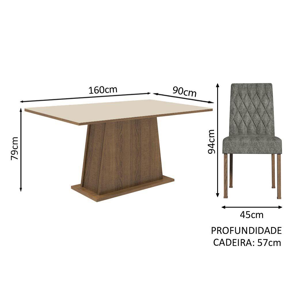 Conjunto Sala de Jantar Mesa Tampo de Madeira 6 Cadeiras Rustic/Crema/Silver Britney Madesa