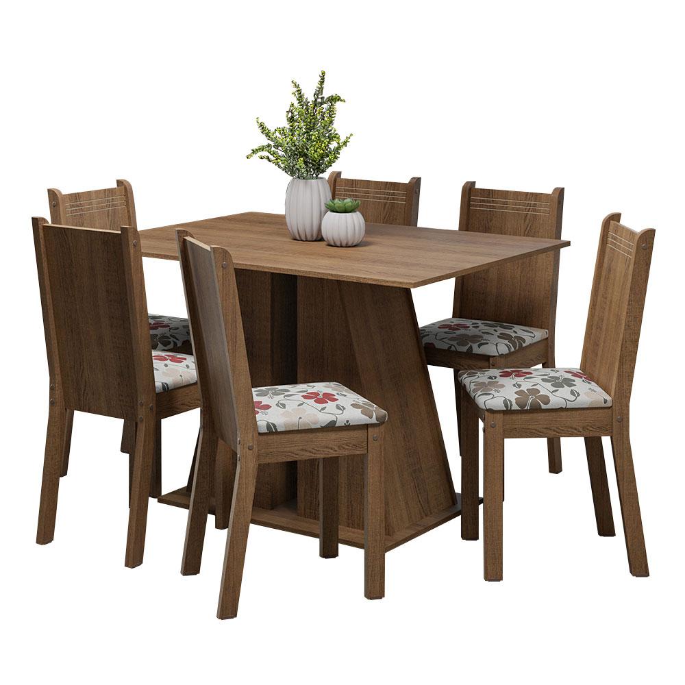Conjunto Sala de Jantar Mesa Tampo de Madeira 6 Cadeiras Rustic/Hibiscos Sharon Madesa