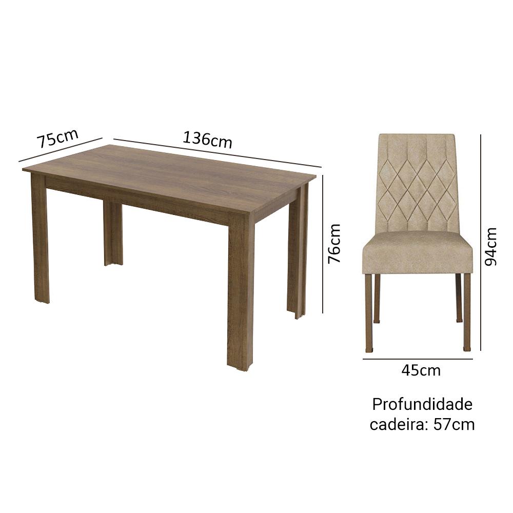 Conjunto Sala de Jantar Mesa Tampo de Madeira 6 Cadeiras Rustic/Imperial Allegro Madesa