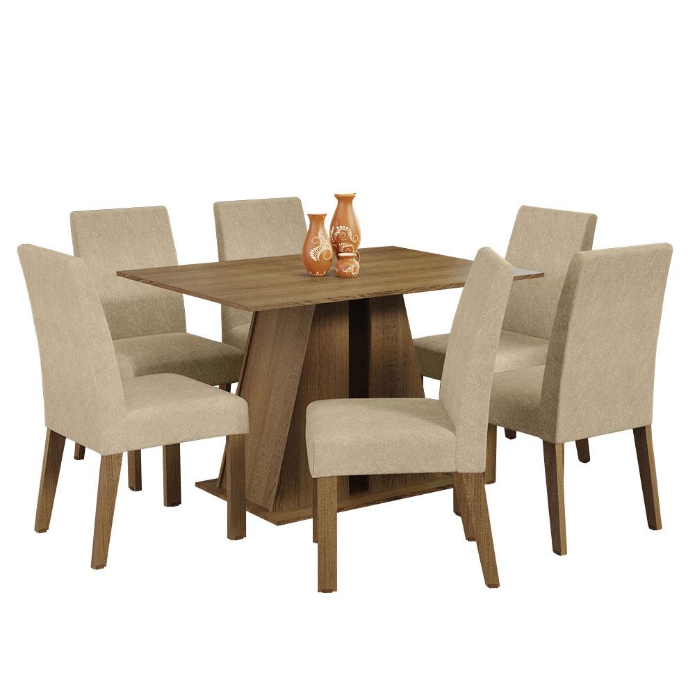Conjunto Sala de Jantar Mesa Tampo de Madeira 6 Cadeiras Rustic/Imperial Cheryl Madesa